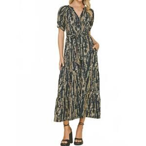 NEW PINCH daphne printed midi dress in navy